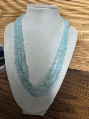 Aqua Blue Multi-Strand Chip Necklace 14kt 175ct